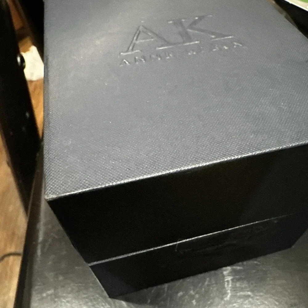 Anne Klein Women's Y121E Silver-Tone Black Watch Leather Strap Small RARE W/ Box